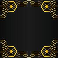 golden hexagon frame design on black background vector