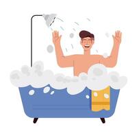 WebA flat character illustration of a man taking bath vector
