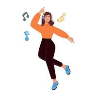 WebGirl enjoy music while dancing, flat character illustration vector