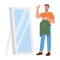 WebA flat style illustration of a man dressing up in front of mirror vector