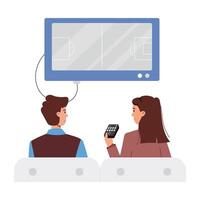WebCouple watching match together on tv, flat illustration vector