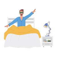 WebMan stretching after waking up, flat style illustration vector