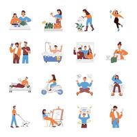 Set of 16 Daily Activities Flat Illustrations vector