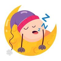 WebA flat sticker of a sleeping emoji on the moon vector