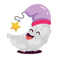 WebA flat style sticker of moon wearing sleeping cap vector