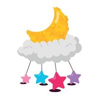 WebA flat style sticker of night weather with cloudy moon vector