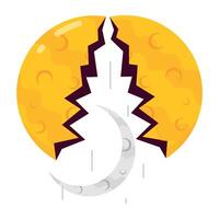 WebA full broken moon with a new crescent, flat style sticker vector