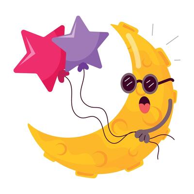 WebA cartoon style sticker of cool moon with sunglasses