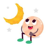 WebA comic style emoji of the beautiful moon viewing at night vector