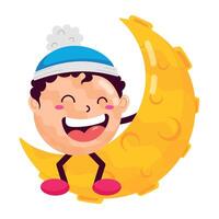 WebA smiling mascot sitting on the moon in a winter night vector