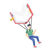 WA flat style illustration of man with parachute book b vector