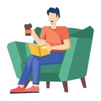 WebMan reading book with coffee, flat character illustration vector