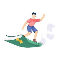 WebA flat style illustration of boy standing on flying book vector