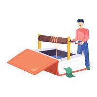 WebMan fetching from a book well, flat illustration vector