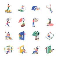 WebCollection of Book Reading Flat Character Illustrations vector