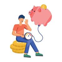 Worried man measuring high inflation rate, flat style illustration vector