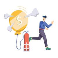 A flat style illustration of man running from business inflation vector