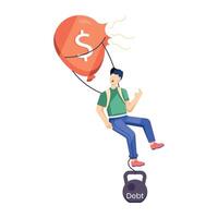 A flat character illustration depicting debt deflation vector