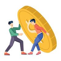 Two men dealing with financial burden, flat illustration vector