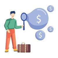 Greedy businessman blowing soap bubbles, inflating money flat illustration vector
