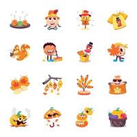 WebCollection of Cute Autumn Elements Flat Stickers vector