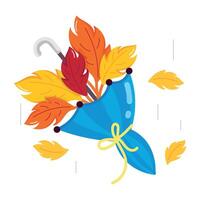 WebA flat sticker of autumn leaves in umbrella vector