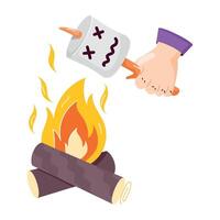 WebA flat style sticker of roasting marshmallow vector