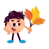 WebA flat style sticker of autumn emoji holding leaves vector