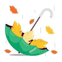WebA flat sticker of autumn umbrella with leaves vector