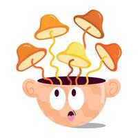 WebA flat cartoon style sticker of mushroom head vector
