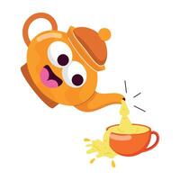 A flat style sticker of pouring tea vector