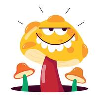 WebA flat stickier of funny mushrooms with weird smile vector