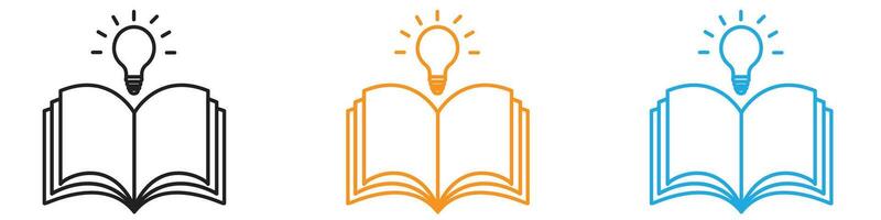 book with bulb icon logo set collection for web app ui vector