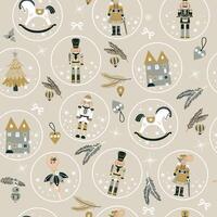 Seamless Christmas Pattern with Nutcrackers ballerina in on beige. New year illustration. vector