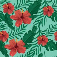 Hibiscus and tropical plants pattern. Textile background vector