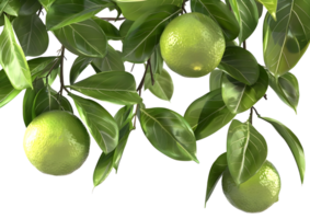Green apples on a branch, depicting unripe fruit in a fresh setting. Isolated on a transparent background png