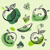 Apple hand drawn style with abstract shapes. Food eco template for menu, apple jam and juice label, tea banner vector