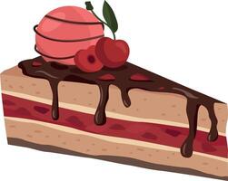 Pice of cake with cherry and ice cream vector