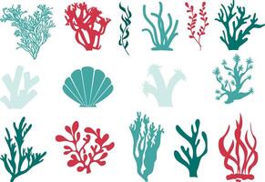 Under water marine coral and algae set. vector