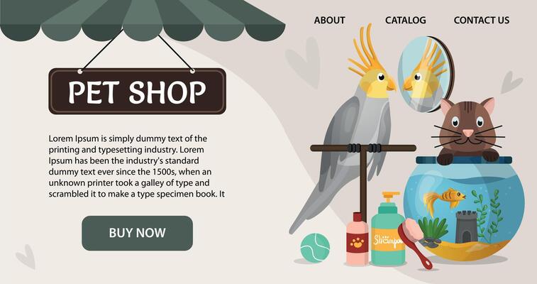 Pet shop sale banner or hedder for website with domestic animals and care accessories. Zoo store discount