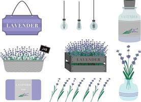 Set of products with flower lavender in flat style vector