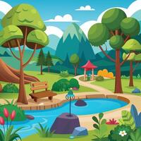 Cartoon scene of nature park and forest vector