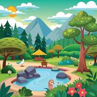 Cartoon scene of nature park and forest vector