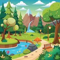 Cartoon scene of nature park and forest vector