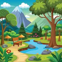 Cartoon scene of nature park and forest vector