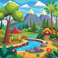 Cartoon scene of nature park and forest vector