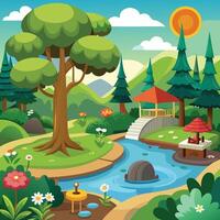Cartoon scene of nature park and forest vector