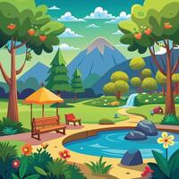 Cartoon scene of nature park and forest vector