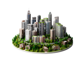 High-rise Buildings in a Circular Urban Cityscape Isolated on a transparent background png