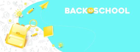 back to school banner background layout decorate with school supplies and hand drawn icon and empty space vector